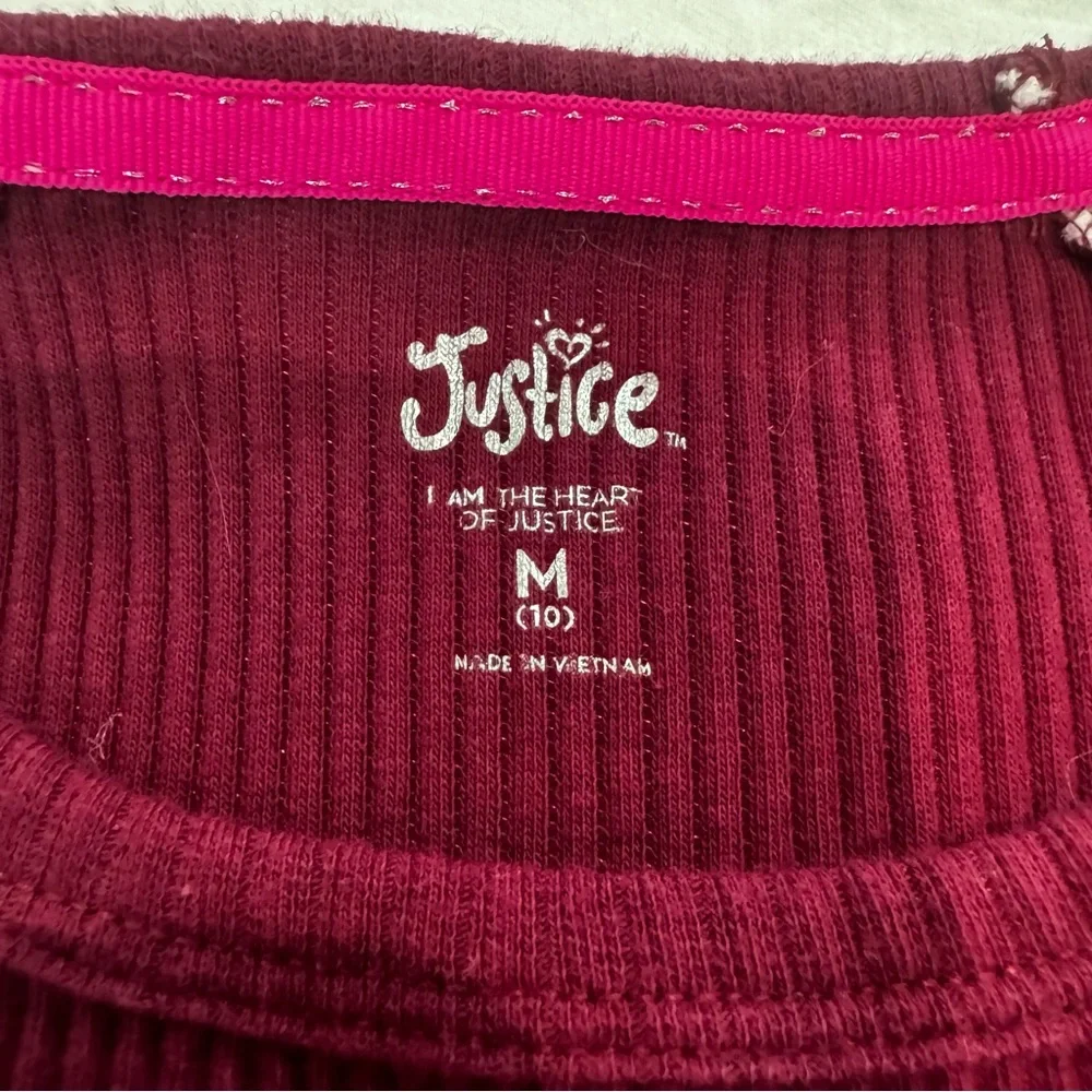 Justice Girls Short Sleeve Maroon and White Ribbed Sweater, Size 10, Fall Shirt